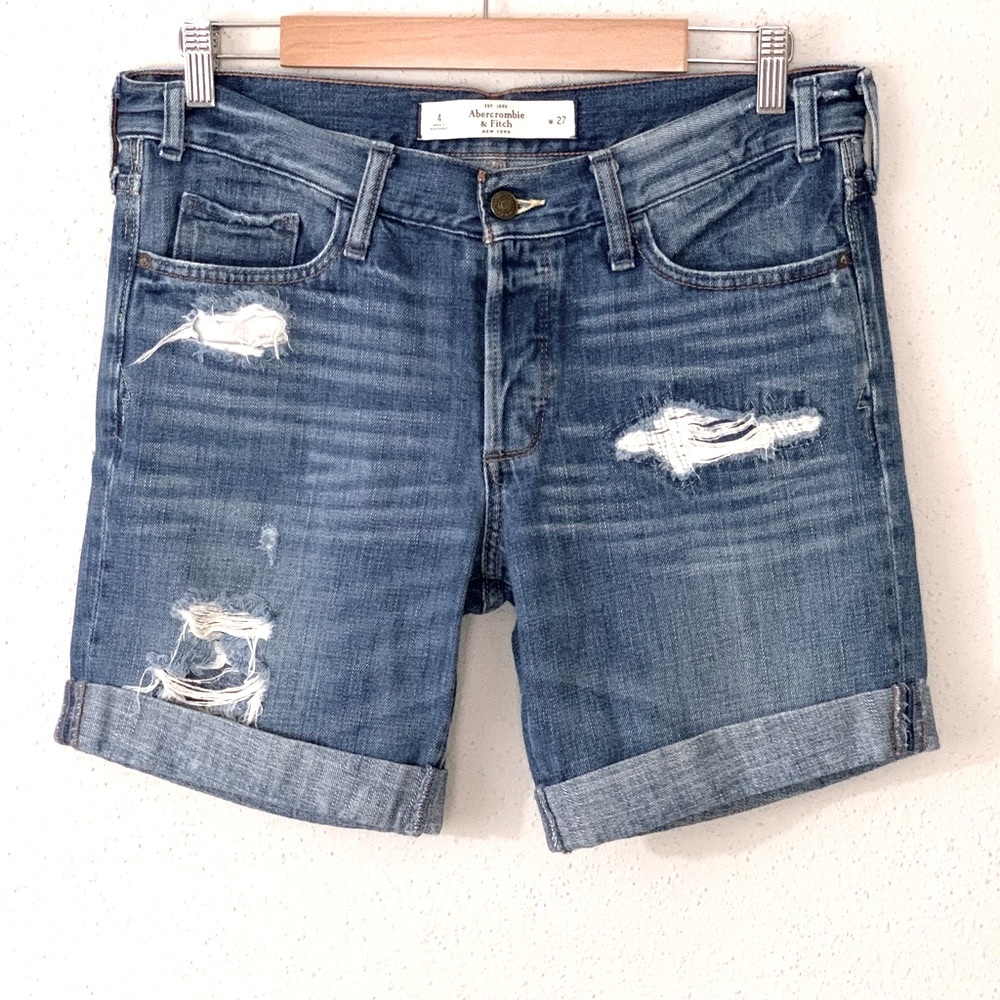 Abercrombie & Fitch Denim Distressed Blue Jean Shorts Size 4 / 27 - Picture 1 of 10